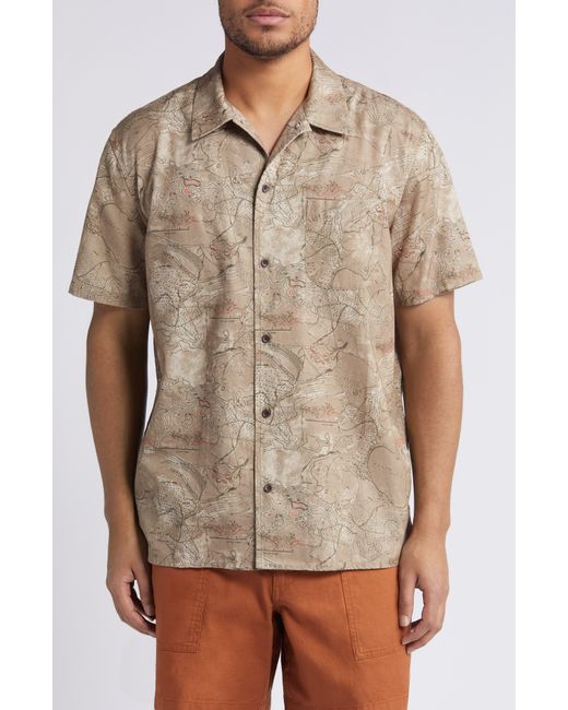 Treasure & Bond Brown Map Print Camp Shirt for men