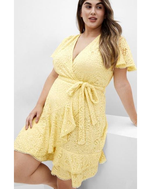 City Chic Yellow Sweat Lace Wrap Dress