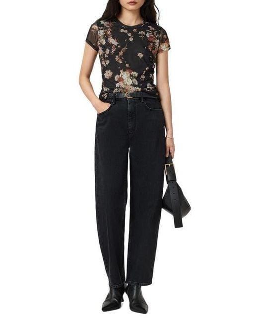 AllSaints Black Edana Leopard Print Long Sleeve Mesh Top