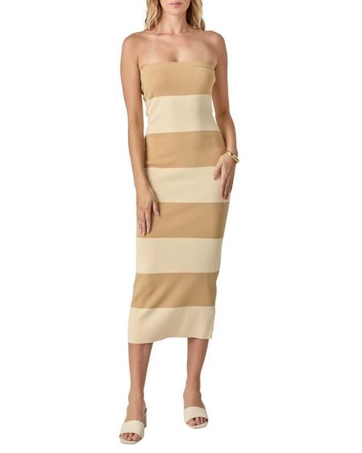 Endless Rose Natural Stripe Strapless Tube Midi Dress