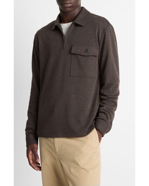 Vince Gray Herringbone Cotton-Blend Zip Polo Shirt for men
