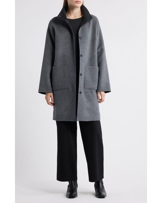 Eileen Fisher Gray Stand Collar Reversible Wool & Cashmere Coat