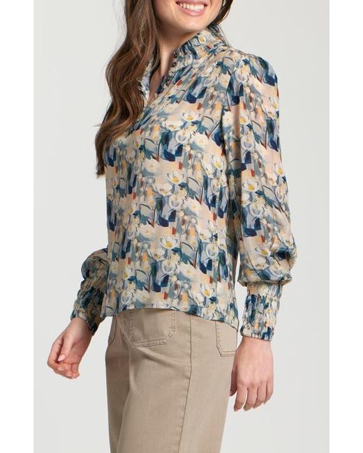Apny Blue Puff Shoulder Button Front Top