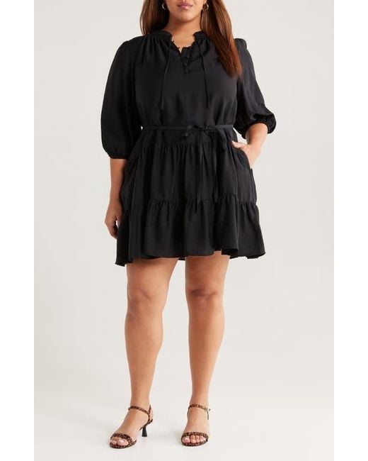 Caslon Women's Black Tie Neck Tiered Dress