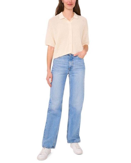 Halogen® Blue Open Stitch Button-Up Polo Sweater