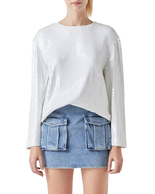 Grey Lab White Sequin Long Sleeve Top
