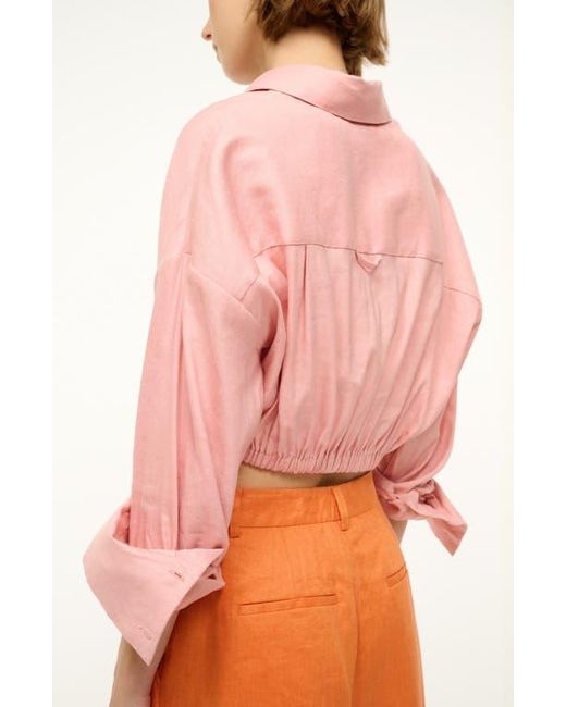 Staud Orange Lisa Linen Button-Up Shirt