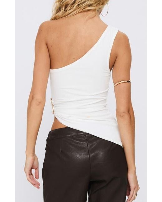 Princess Polly White Machiatto One-Shoulder Asymmetric Jersey Top