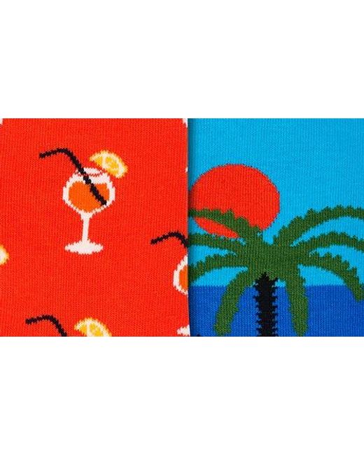 Happy Socks Red Beach Life Assorted 2-Pack Crew Socks Socks Gift Box