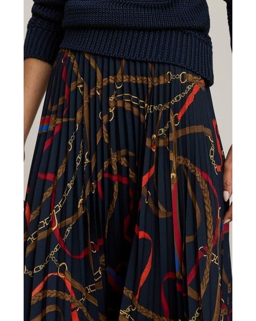 Ralph Lauren Black Belting Print Pleated Georgette Skirt