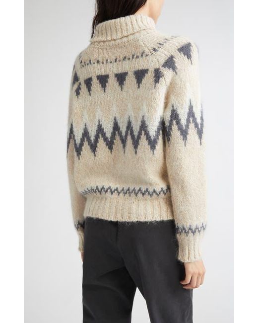 Eleventy Natural Fair Isle Alpaca & Mohair Blend Turtleneck Sweater