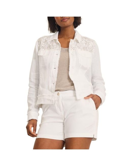 Tommy Bahama White Flora Fresco Bead Detail Linen Jacket