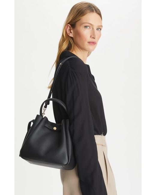 Tory Burch Black Romy Pebble Leather Bucket Bag