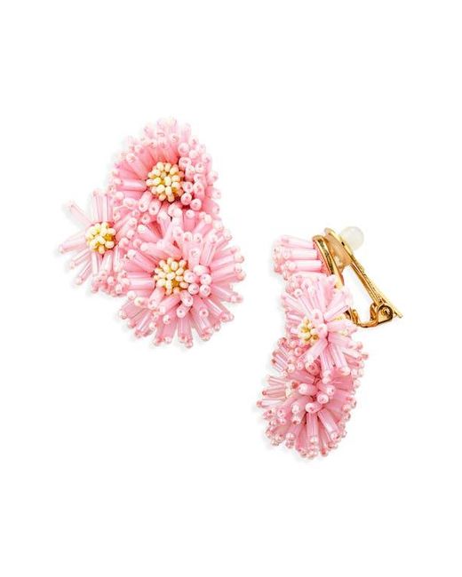 Oscar de la Renta Pink Beaded Pompom Flower Clip-On Earrings