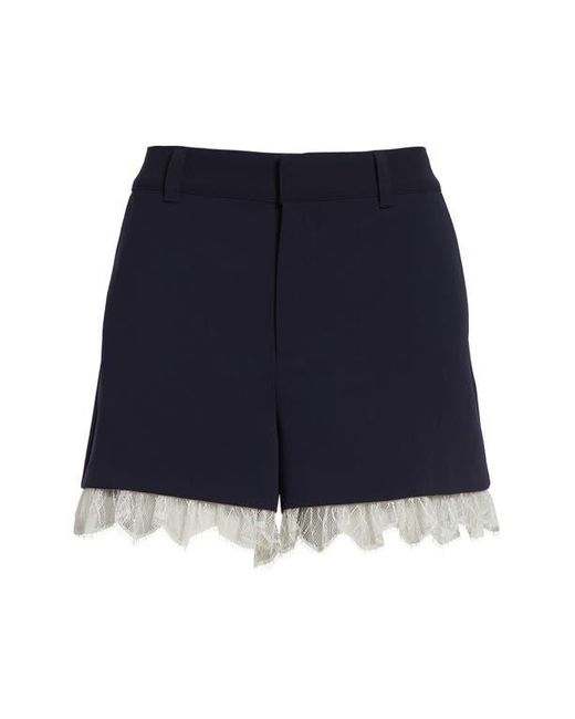 Cinq À Sept Blue Roxie High Waist Lace Trim Shorts