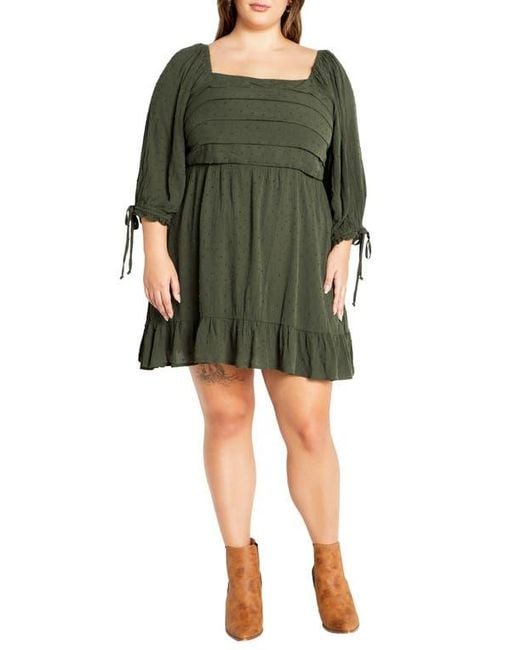 City Chic Women's Green Arden Pleated Clip Dot Minidress