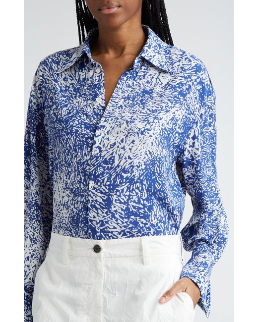Proenza Schouler Blue Norman Print Crepe Button-up Shirt