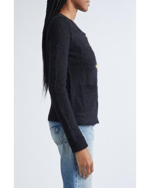 R13 Black Elongated Shrunken Distressed Mohair Blend Cardigan