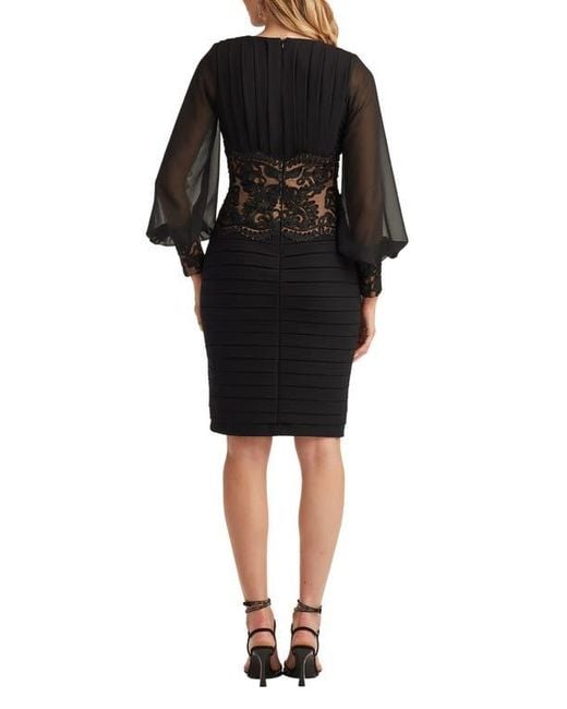 Tadashi Shoji Black Soutache Detail Long Sleeve Cocktail Dress