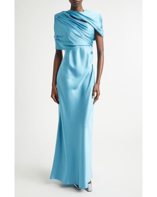 Stella McCartney Blue Draped Satin Cape Gown
