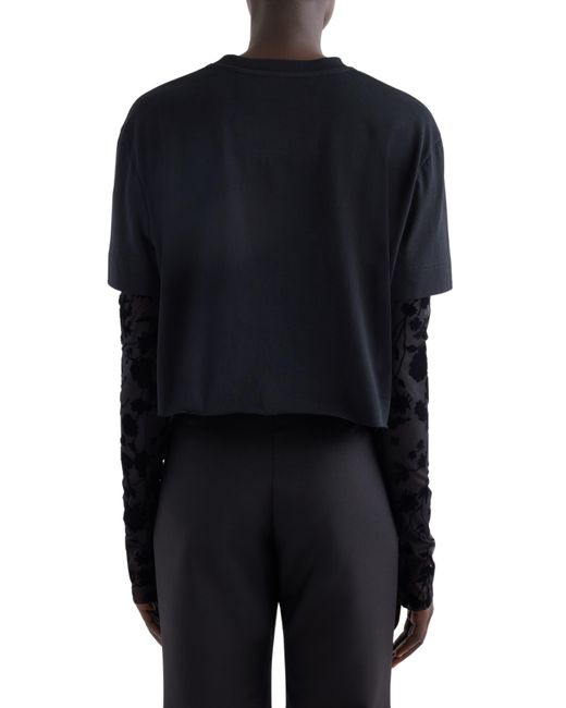 Givenchy Black Floral Layered Long Sleeve Crop T-shirt