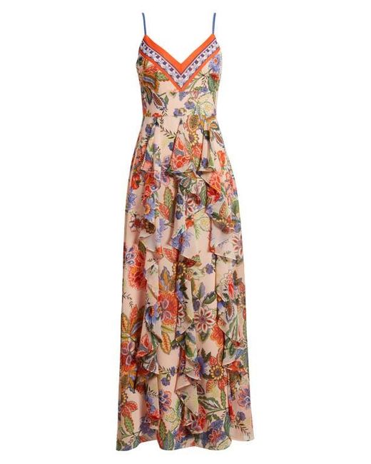 Eliza J Pink Floral Cascade Ruffle Maxi Dress