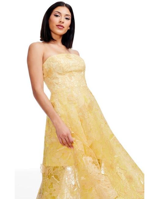 Dress the Population Yellow Kailyn Butterfly Lace Strapless Cocktail Dress