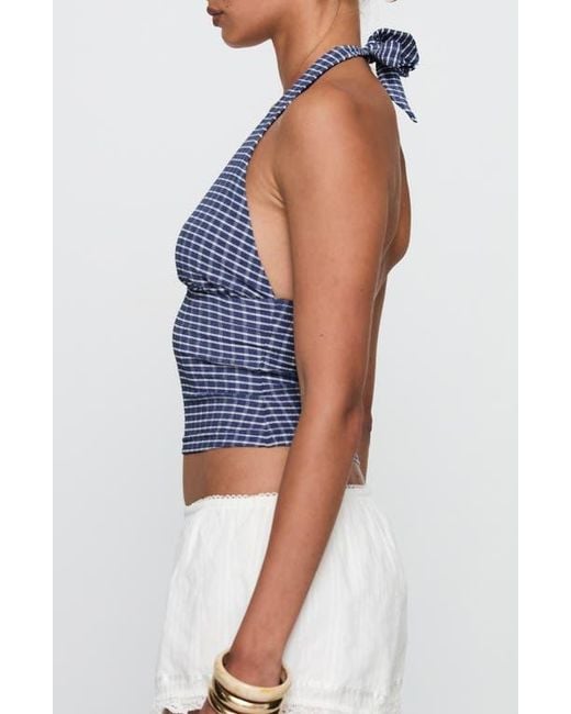 Princess Polly Blue Whimsy Gingham Halter Top