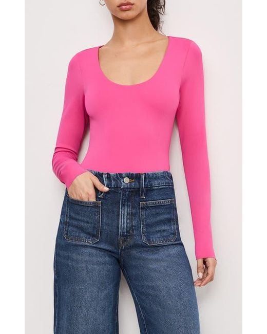 GOOD AMERICAN Pink Sculpting Scoop Neck Bodysuit
