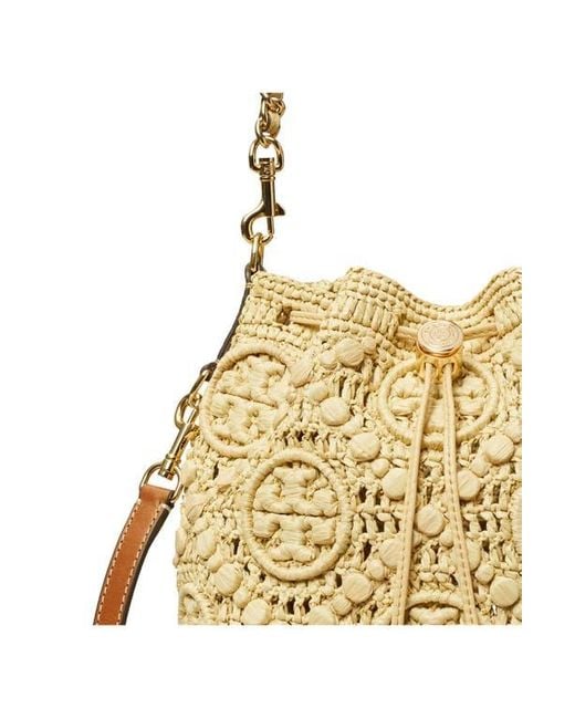 Tory Burch T Monogram Raffia Bucket Bag in Natural | Lyst