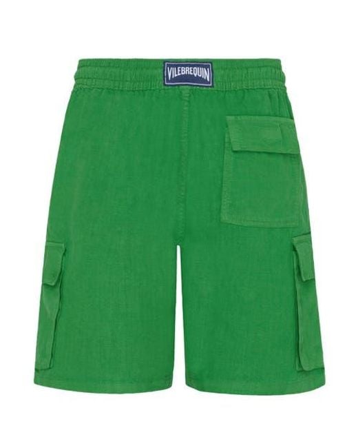Vilebrequin Green Solid Linen Bermuda Short for men