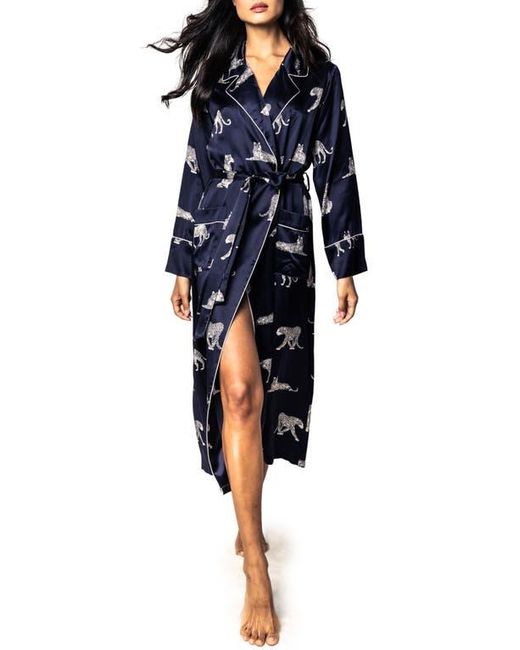 Petite Plume Blue Panthre De Nuit Piped Silk Robe