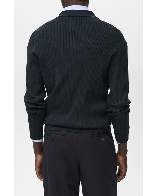 Mango Blue Ribbed Full Button Cardigan for men