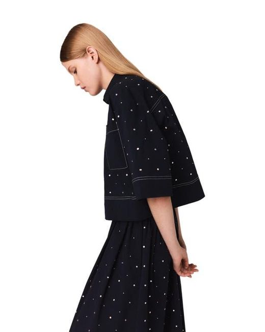 Maje Black Cropped Shirt With Studs