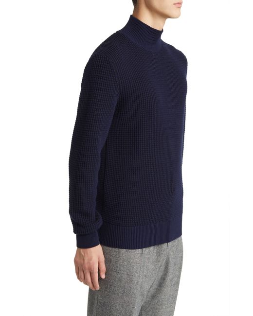 Boss Blue Maurelio Mock Neck Cotton & Wool Waffle Sweater for men