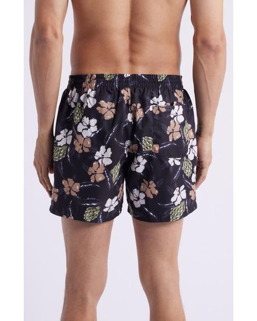 Boss Blue Piranha Floral Swim Trunks for men