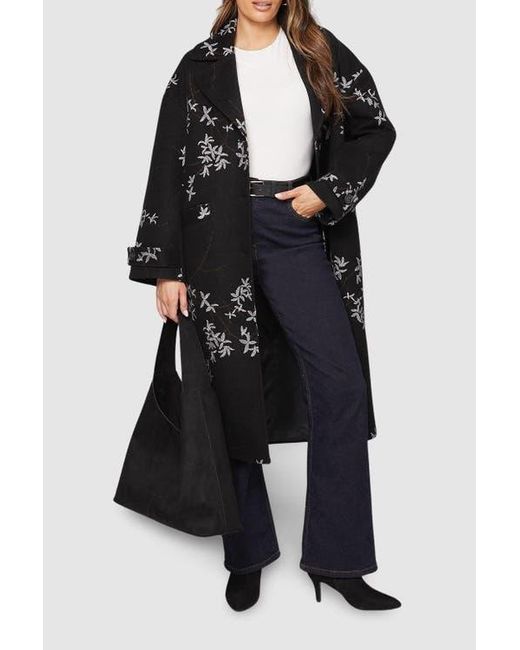 Wallis Black Floral Three Button Collared Coat