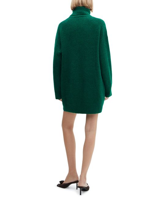 Mango Green Turtleneck Rib Sweater Dress