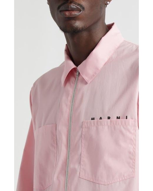 Marni Pink Hidden Logo Organic Cotton Poplin Zip Shirt for men