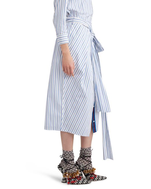 Dries Van Noten Blue Solada Stripe Cotton Poplin Midi Skirt