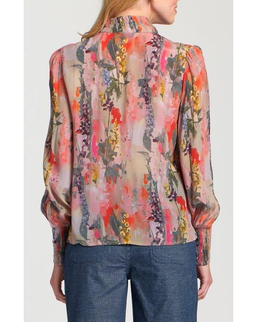Apny Red Puff Shoulder Button Front Top