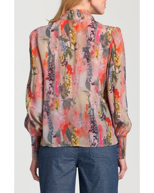 Apny Red Puff Shoulder Button Front Top