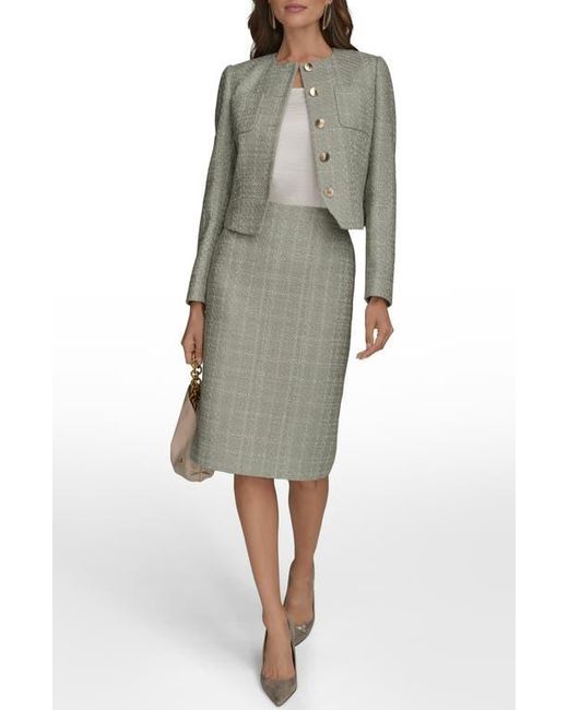 Donna Karan Gray Button Front Tweed Jacket