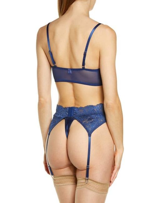 Coquette Blue Underwire Bra, Garter Belt & Thong Set