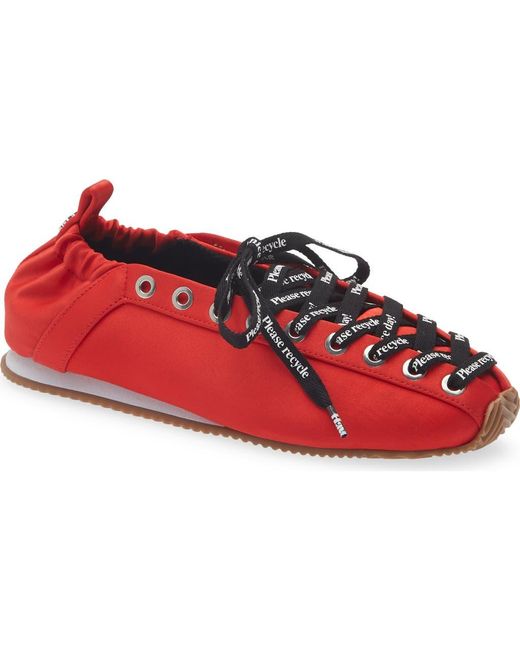 Ganni Sporty Lace-Up Ballerina Flat in Red | Lyst