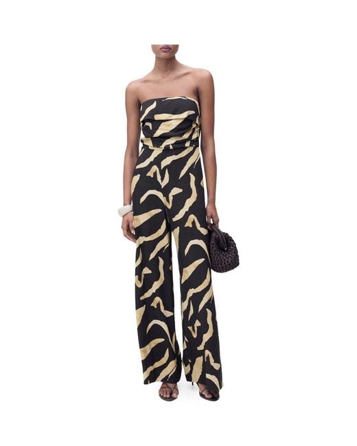 Mango Black Printed Strapless Jumpsuit