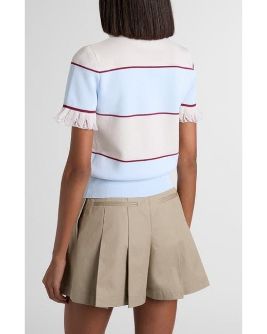 Alexander McQueen Blue Lace Ruffle Stripe Polo