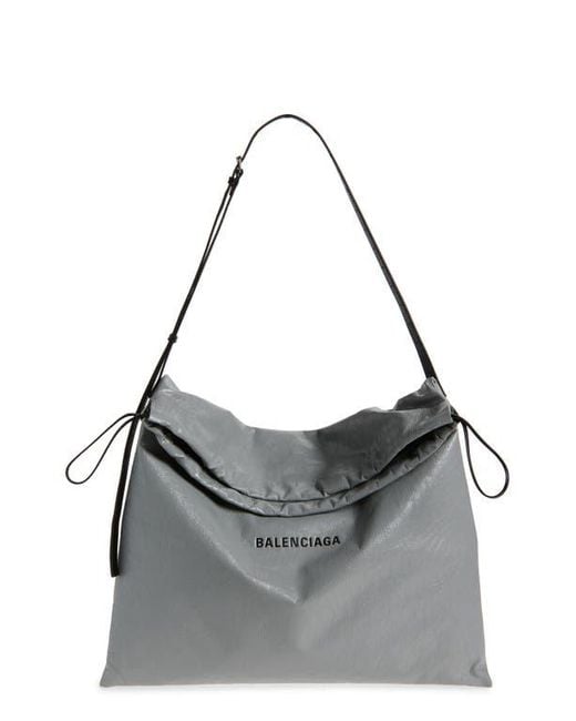 【関税・送料無料】Balenciaga Leather Large Dust Shopping Bag Men's Shopper Dust Bag Crossbody Pouch Large in Grey