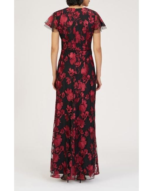 JS Collections Fauna Floral Embroidered Flutter Sleeve Gown