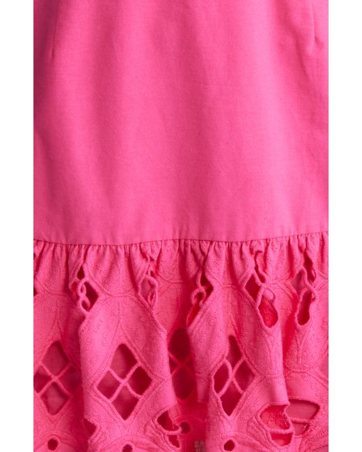Saylor Pink Auroette Eyelet Puff Sleeve Cotton Poplin Dress
